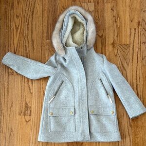 Kids' Grey Hooded Coat with Faux Fur Trim